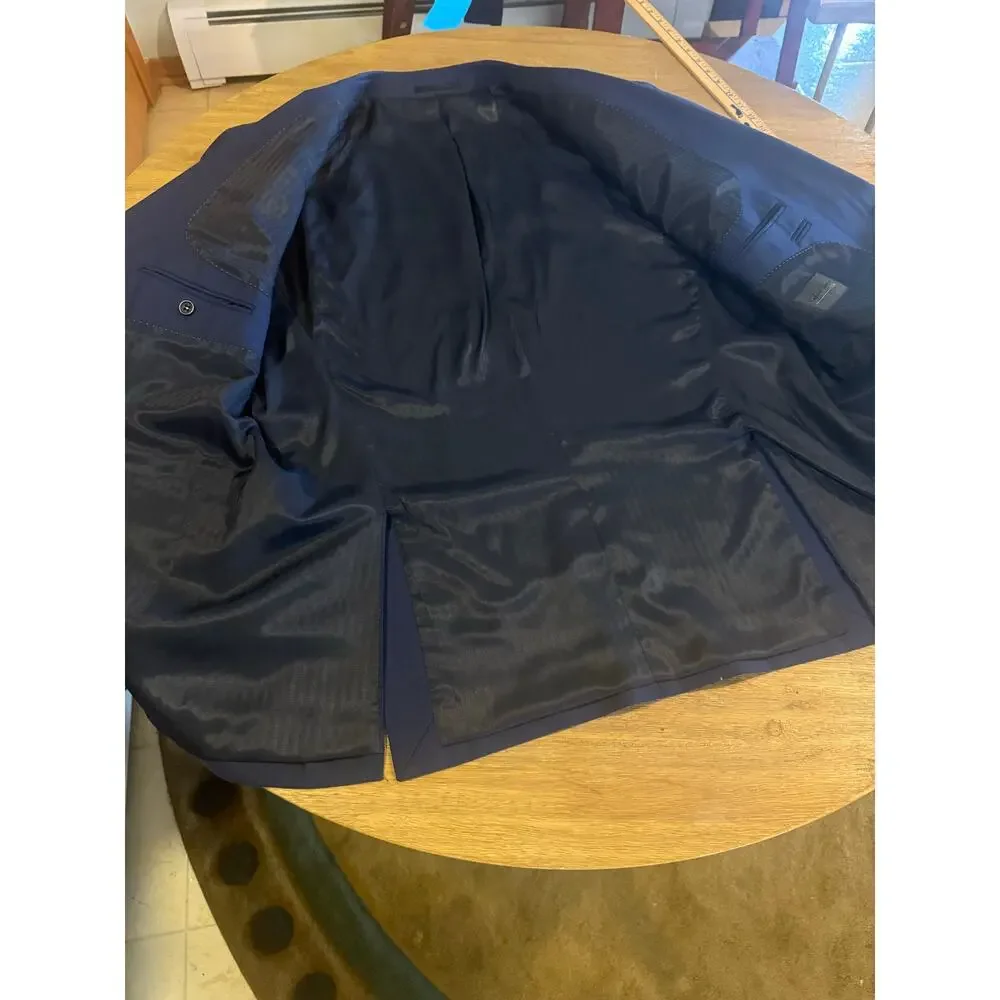 Richard Harris Mens 46R Navy 100% Wool Sport Coat Dress Pants Suit Set